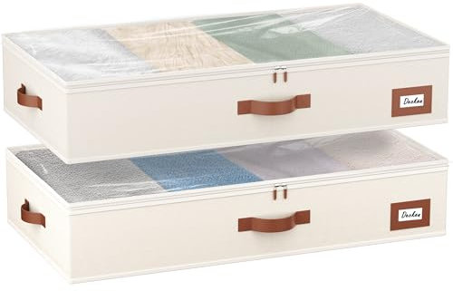 Unterbett Aufbewahrungsbox mit Aufbewahrung Deckel, 2 Stück 600D Hartschale Unterbettkommode mit Reißverschluss und Griffen Unterbett Faltbare für Kleidung, Bettdecken, Decken(83.8*43.2*15.2CM)