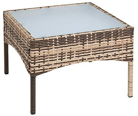 ESTEXO Polyrattan Beistelltisch Loungetisch Rattan Tisch Gartentisch Balkontisch (Beige-Braun)