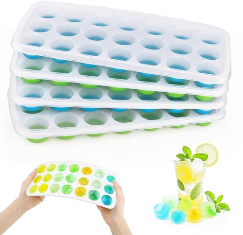 4 Pack Silikon Eiswürfelform mit Deckel, Silikon Eiswürfelschale Auslaufsichere Silikons-Eiswürfelform, Tapelbar BPA Frei, EiswüRfelbehäLter für Cocktails, Smoothies