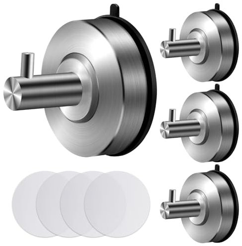 CGBE Gancio a ventosa da bagno sottovuoto: 4 ganci a ventosa extra forti, max 5 kg, riutilizzabile, gancio a ventosa in acciaio inox, gancio da parete senza fori per bagno e cucina