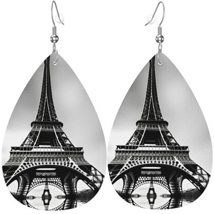Schwarze Ohrringe mit Paris Eiffelturm-Druck für Frauen – Tropfen-Schmuck, modisches Statement-Accessoire für Kostümpartys, Einheitsgröße, Leder