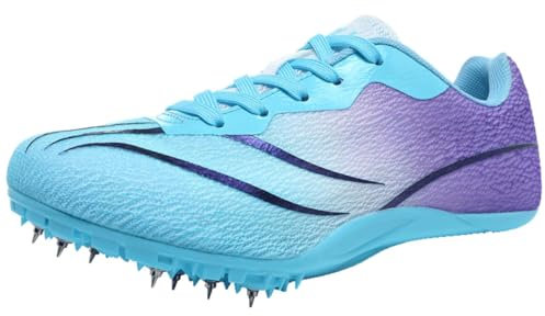 Zapatillas De Deporte con Clavos para Correr para Mujer, Zapatillas De Atletismo Transpirables De Malla Ultraligera Zapatillas De Deporte Sprint De Moda,Púrpura,35 EU