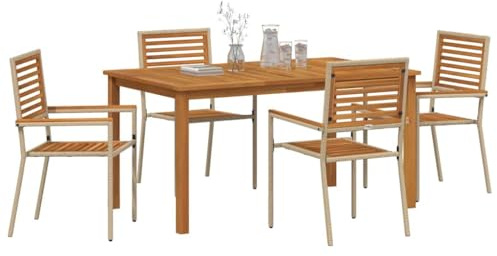 vidaXL 5-teiliges Garten-Dining-Set in Beige aus Poly-Rattan und Akazie. Ideal für den Outdoor-Bereich mit einem stylischen, wetterfesten Design. Perfekt für Balkone, Terrassen oder den Garten.