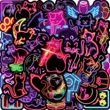50 Stück Neon Katzen Motiv Vinyl Aufkleber wasserfest selbstklebend | Verschiedene Neon Katzen bezogene Dekorelemente zum Individualisieren von Notebook Fahrrad Tasche Helm Wasserflasche Koffer