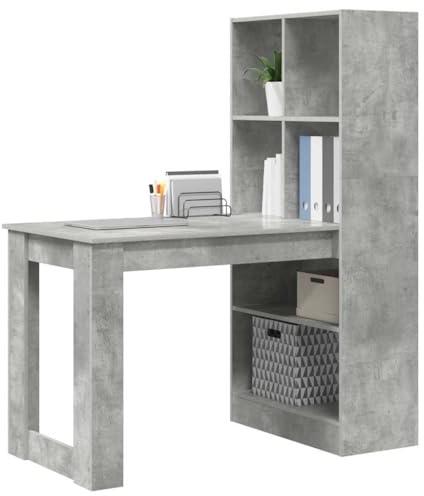 vidaXL Concrete Grey Engineered Wood Desk, 122 x 67 x 145 cm, Super Practical with Lots of Storage, Modern Style, Perfect for Indoors, Easy to Assemble, Wall Mounted for Safety