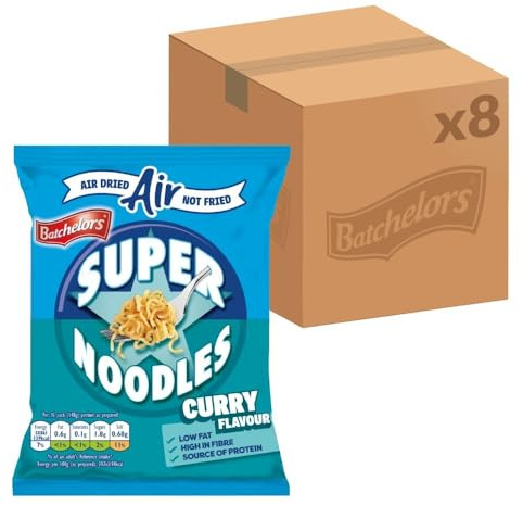 Batchelors Super Noodles Air Dried Curry Flavour, 81 g (8-Pack) | Low Fat, High Fibre, Ready in 5 Minutes, Source of Protein, Perfect for Quick Meals, Healthy Option