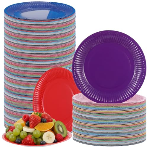 PercyEffie 300 PCS Colorful Paper Plates Bulk, 7 Disposable Party Plates