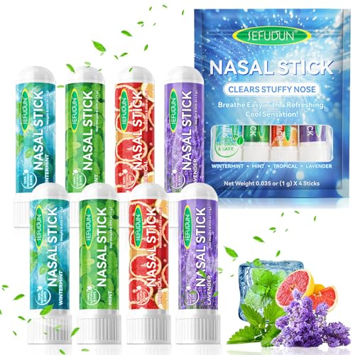 8 piezas de palo nasal,Inhalador nasal de aromaterapia menta,Palo nasal portátil