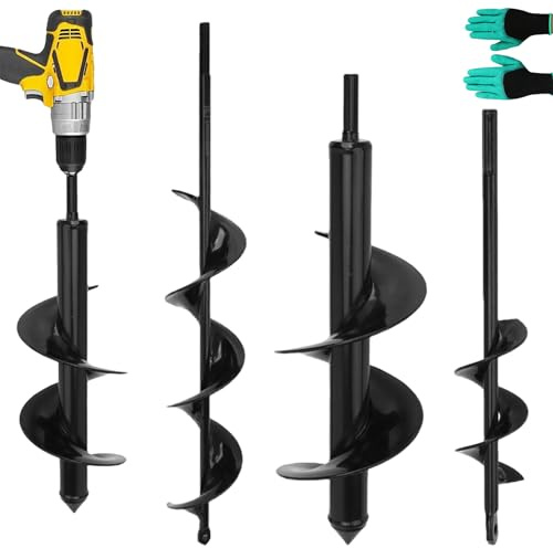 3pcs Tariere Pour Perceuse, Foret Hélicoïdal De Jardin, Tarière De Plantation D'ampoules, Avec Gants Jardinage, Pratique Pour Creuser Des Trous Et Cultiver En Profondeur, 8x30 +4x22 +4x42 Cm
