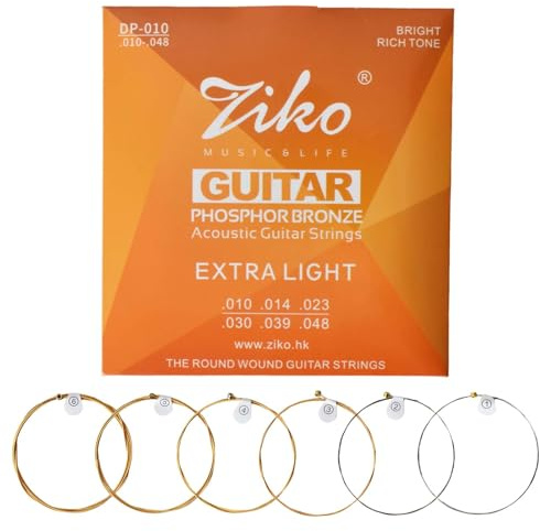 Gitarrensaiten Konzertgitarre, Akustikgitarre, Phosphorbronze-umwickelter Stahldraht, Akustik-Gitarrensaiten, Akustik Gitarre Saiten, Guitar Strings, Steels Saitensatz (Extra Leicht)
