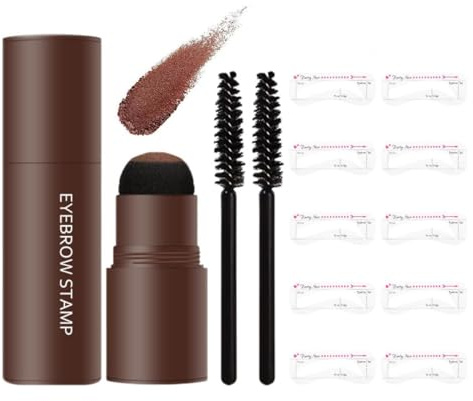 MOLZINY Timbro Sopracciglia Impermeabile con 10 Set Di Stencil Per Sopracciglia Riutilizzabili Brow Stamp Shaping Kit di Stampa e Modellatura (Marrone scuro)