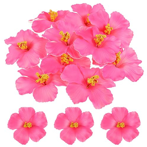 Beavorty 10 Stück künstliche Hibiskusblüten, Tropische Hibiskusblütenköpfe im Hawaii-Stil FüR Luau Partys Hochzeit Wohn- Und Badezimmer Tischdekoration DIY Haarspangen Und KräNze