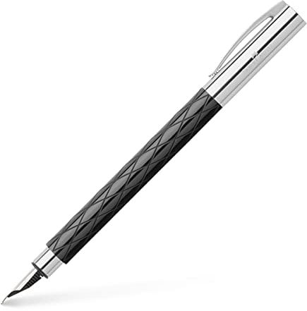 Faber-Castell 148923 - Füllfederhalter AMBITION Edelharz Rhombus, Feder: B, inklusive Geschenkverpackung, Schaftfarbe: schwarz / silber