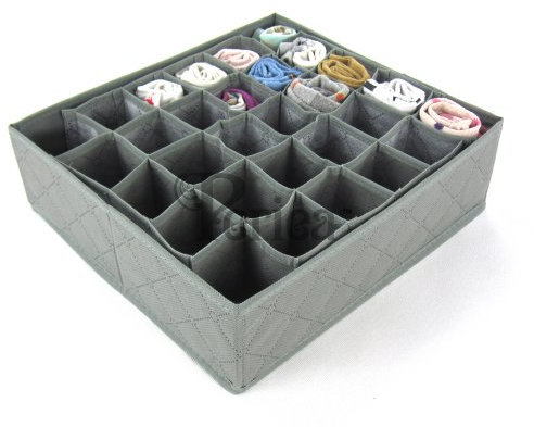 Periea Drawer Organiser 32x32x10cm Bedroom Underwear 30 Cell 'Fosy' (Grey)