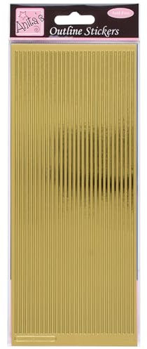 Anitas Outline Stickers, Straight Line Borders, Gold, For Scrapbooking, Card Making, Kids Play, Homework, Art, Craft, Embelish, Decorative, Paper, Card, Glass, Metal, Plastic, Foam