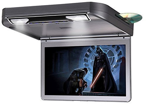 RoverOne 13.3inch Flip Down Car DVD Player with 1080P HDMI SD USB IR FM Speaker Game Rotating Screen Overhead Video Grey