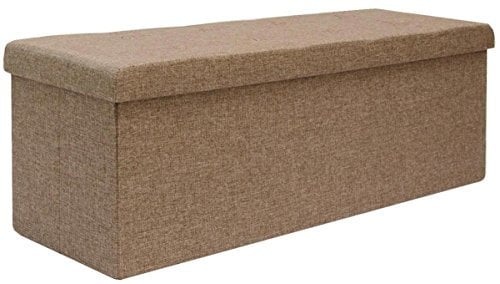 DuneDesign Faltbare Sitzbank 110x38x38cm XXL Sitztruhe inkl. 2 Trennwände 120L Polsterbank Fußbank Leinen Hellbraun