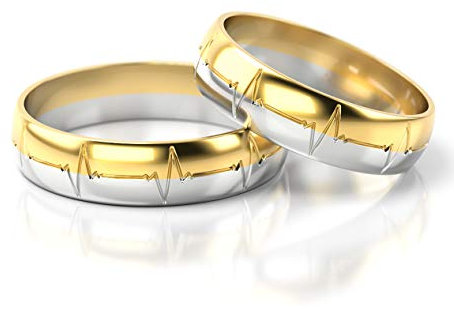 JC GOLD Trauringe - Gelbgold Weißgold Herzschlag Eheringe Bicolor inklusive Stein und Gravur im Paarpreis PL257 (14 Karat (585) Bicolor)