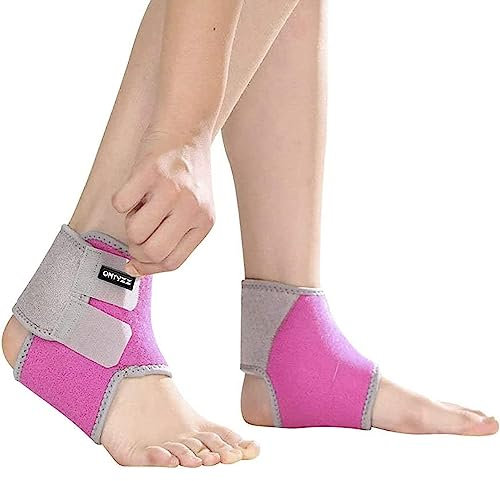 ONTYZZ Kinder Knöchelbandage 1 Paar Einstellbar Knöchelbandage Elastische Kinder Knöchelstütze für Fußball Basketball Radfahren Laufen Tanzen Knöchelschoner Rosa/M