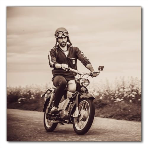 Wallario Selbstklebende Möbelfolie/Tischdecke für Innen und Außen, Größe: 60 x 60 cm - Simson Fahrer in der DDR in Sepiafarben