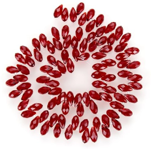 200pcs Czech 12mm Faceted Teardrop Briolette Crystal Glass Loose Beads Pendant Drop Spacer Bulk Siam Red for DIY Jewelry Making CCT2-5