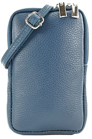 modamoda de T197 Damen Leder Handytasche 6,7 Zoll Umhängetasche handmade in Italy, Farbe:Saphirblau