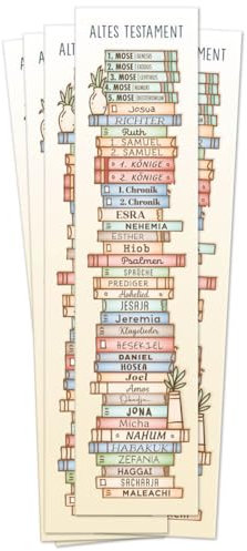 Praisent Lesezeichen Bücher der Bibel - 10 Stück, Papier, 5 x 21 cm, Bibelreihenfolge, Ideal für Sonntagsschule, Kommunion oder Konfi-Gruppen