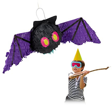 Relaxdays Pinata Fledermaus, zum Aufhängen, Kinder & Erwachsene, Geburtstag, Halloween, zum Befüllen, Papier, schwarz, 1 Stück