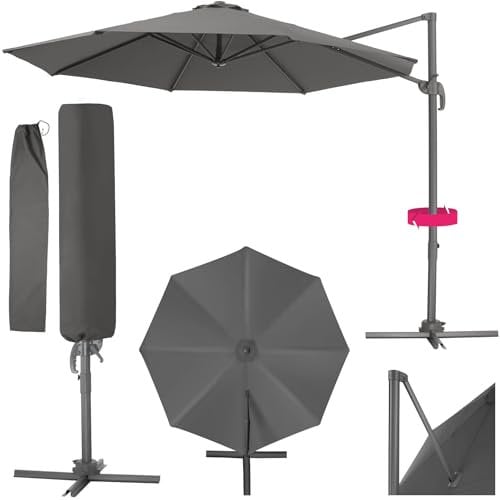 TecTake® Ombrellone da Giardino con Palo Laterale in Alluminio, Ombrellone da Esterno Girevole, 6 Gradi di Inclinazione, Resistente ai Raggi UV, Idrorepellente, Ø 300 cm - Grigio