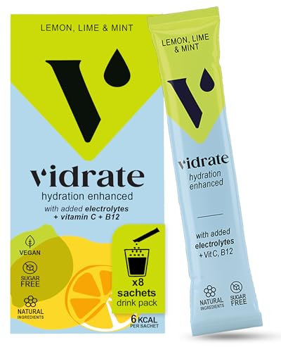 Electrolytes Powder - Hydration Sachets Packed with Vitamins - Zero Sugar Rehydration Sachet No Artificial Sweeteners & Preservatives by ViDrate - Lemon Lime & Mint Small Pack, 8 Electrolytes Sachets