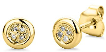 Orovi Schmuck Damen- 9 Karat Gelbgold Ohrringe 375-8 natürliche Diamanten im Brillantschliff 0.03 Ct- Echtgold Ohrstecker- Damenschmuck allergenfrei & handgemacht