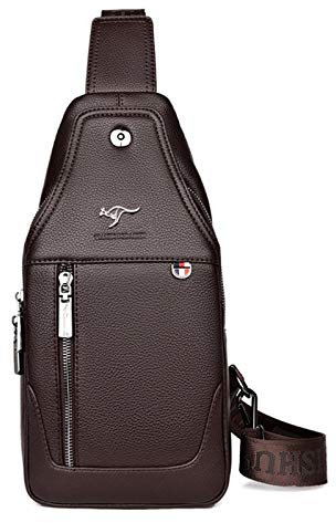 GKE Herren PU Leder Sling bag Brusttasche Brustbeutel Crossbody Bag Schultertaschen Business Tasche Umhängetasche Rucksack Reisetasche Tagepacks Freizeittasche Radfahren Reisen Braun