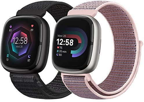 Runostrich Nylon Loop Straps Compatible with Fitbit Versa 4/Sense 2/Versa 3/Sense, Soft Breathable Sport Adjustable Replacement Band Women Man Wristband Accessories