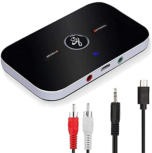 TFUFR Bluetooth 5.0 Transmitter Receiver 2 in 1 Adapter, Bluetooth Audio Adapter AUX 3.5mm Jack RCA Stereo Music Wireless Adapter for Car Headphone Speaker TV PC