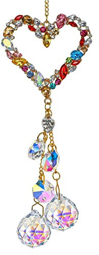 H&D HYALINE & DORA Herzförmiger Kristall Bunte Strasssteine Sonnenfänger, Glas prismenkugel Anhänger für Fenster, hängende Glasverzierung, Regenbogenmacher Geschenk für Frauen