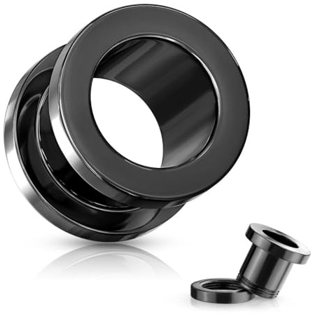 Pain-is-Art Flesh Tunnel 1,2-25,0 mm aus 316L Chirurgenstahl zum Schrauben - Schwarz oder Silber - Ohrschmuck Piercing