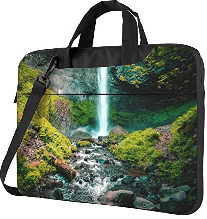 Mountain River bedruckte Laptop-Umhängetasche, Laptop- und Tablet-Tragetasche, Schwarz , 15.6 inch