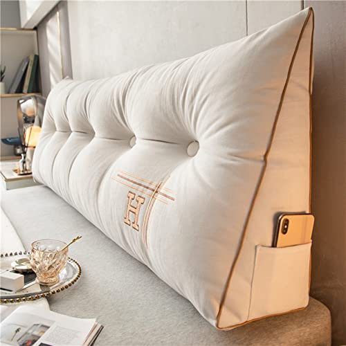 UVCMDUI Grosse Kissen Keilform Rückenkissen Bett, Waschbar Rückenlehne Kissen Perfekt als Lesekissen, Wandkissen, Rückenlehne,Beige,100cm/39.4in