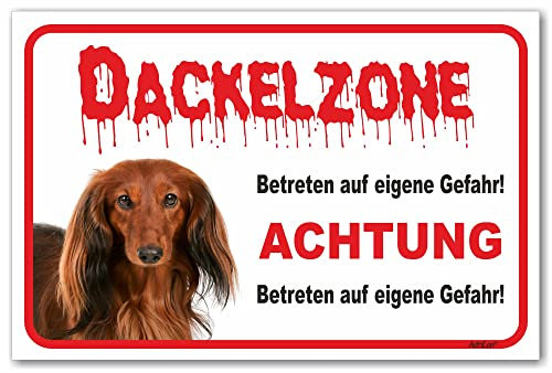 AdriLeo Schild - Vorsicht Roter Langhaardackel - Zone - (30x40cm) / Achtung Hund Wachhund Dackel Teckel Dachshund robust langlebig UV-beständig wetterfestes Warnschild