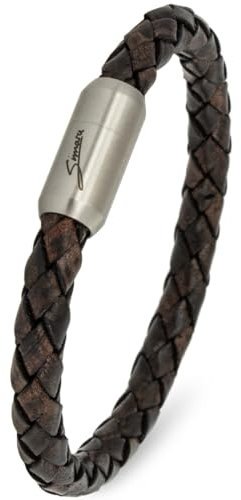 Simaru Lederarmband Made in Germany, 6mm geflochten mit Edelstahl Magnetverschluss, Premium Leder Armband wasserfest & hautverträglich (23cm length - XXL, Dunkelgrau)