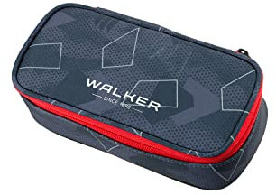 Walker Schlamperbox Grey Polygon, Federmappe mit geräumigem Hauptfach, doppelseitiger Trennwand mit 20 Stiftfächern, Zippfach und robustem Reißverschluss