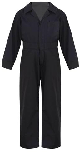 inlzdz Girls Boys Mechanic Boiler Suit Costume Long Sleeve Mechanic Coveralls Flightsuit Jumpsuit Black 15-16 Years
