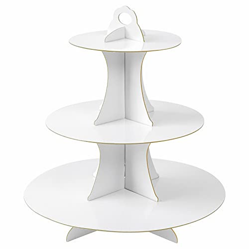 Soleebee Alzata per torte in cartone, 3 ripiani, supporto per cupcake, porta muffin, accessorio per feste, matrimoni, compleanni, feste, torte, panini, torte (1 pezzo, bianco)