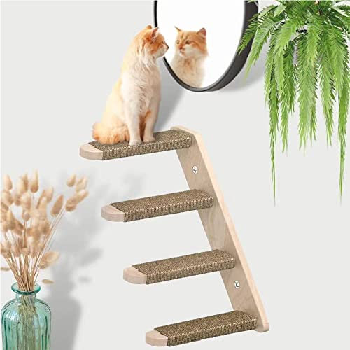 GIGIIS Katzenstufen Wandmontage 4 Stufen Katzenleiter Katzentreppe Katzen aus Holz Kletterwand Katze mit Juteseil Klettern Spielen und Faulenzen inkl. Schrauben, Gummistopfen Katzenmöbel