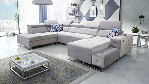 All4All Ecksofa Hugo VI 362x223cm - Schlaffunktion - Bettkasten - U-Form - Couch - Eckcouch - Schlafsofa - Sofaeck - Bett - Wohnlandschaft - Magic Velvet 2218 Seite Rechts 26