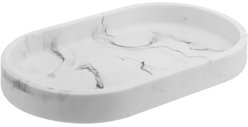 Navaris Marble Decorative Tray - Round Bathroom Vanity Tray - Mini Plate for Jewellery, Perfumes, Candles or Makeup - Marble Bathroom Accessories - White