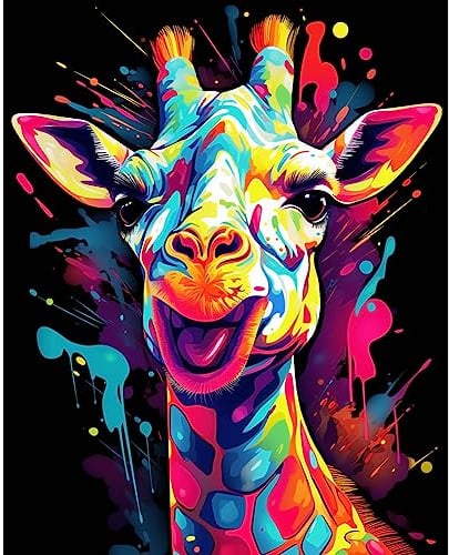 Tucocoo Bunte Giraffe Malen nach Zahlen Kits 40x50cm Leinwand DIY Digitales Ölgemälde für Erwachsene mit Pinseln und Acrylpigment - Tier Cartoon Graffiti Stil für Wohnkultur (ohne Rahmen)