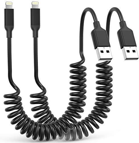 Acecene Spiralkabel USB Lightning Kabel, 2 Pack Kurz iPhone Ladekabel Auto [MFi zertifiziert], Carplay Kabel mit Datensynchronisation für iPhone 14 13 12 11 Pro Max X XS XR 8 7 6 Plus Mini Se Air