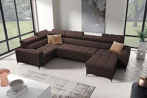 All4All Ecksofa mit Schlaffunktion Gonti IV Mini 337x201 cm - Schlafsofa mit Bettkasten - Sofa in U-Form - Wohnlandschaft XXL Sofa - Eckcouch Groß - Seite Rechts - Dunkelbraun - Gewebe - Modern 26