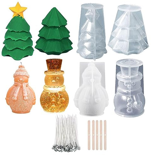 Treedix Schneemann-Weihnachtsbaum-Harzformen, Silikon, 3D-Weihnachtskerzenherstellung, Formen für Epoxidharz, Kerzenherstellung, Heimgarten, Ornamente, Weihnachtsdekoration, DIY-Geschenke, Basteln (4